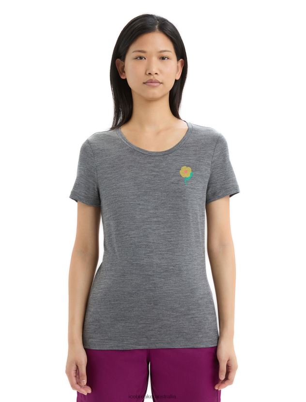 Icebreaker Women Merino Tech Lite II Short Sleeve T-Shirt Springtime FlowersGritstone Heather 80BXXP623 Clothing