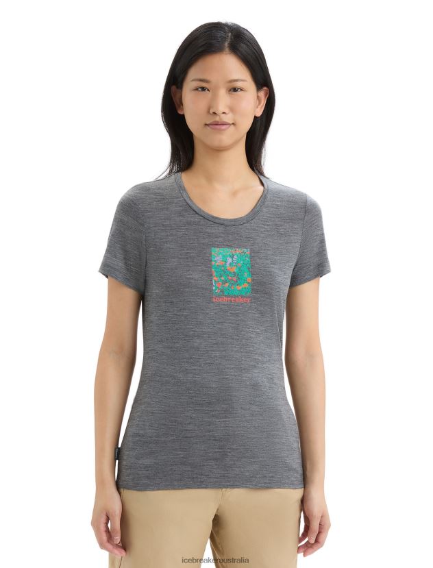 Icebreaker Women Merino Tech Lite II Short Sleeve T-Shirt Wildflower BloomGritstone Heather 80BXXP646 Clothing