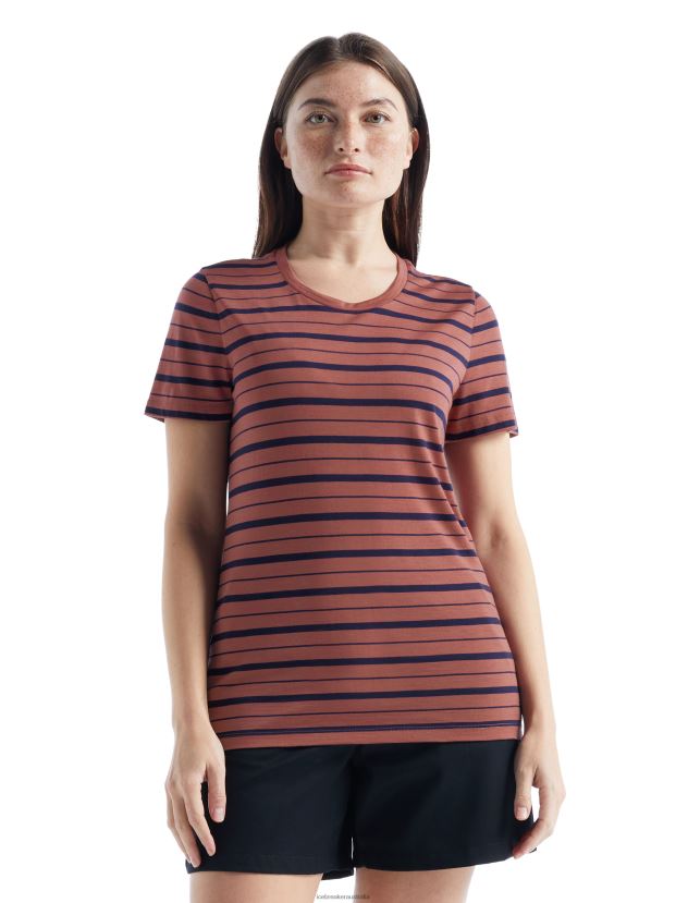 Icebreaker Women Merino Wave Short Sleeve Stripe T-ShirtGrape/Midnight Navy 80BXXP922 Clothing