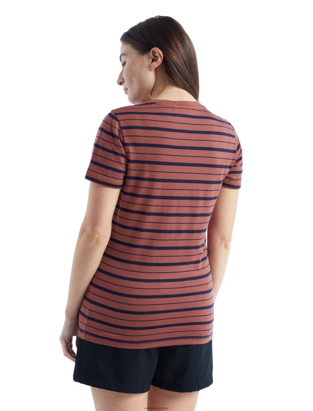 Icebreaker Women Merino Wave Short Sleeve Stripe T-ShirtGrape/Midnight Navy 80BXXP922 Clothing