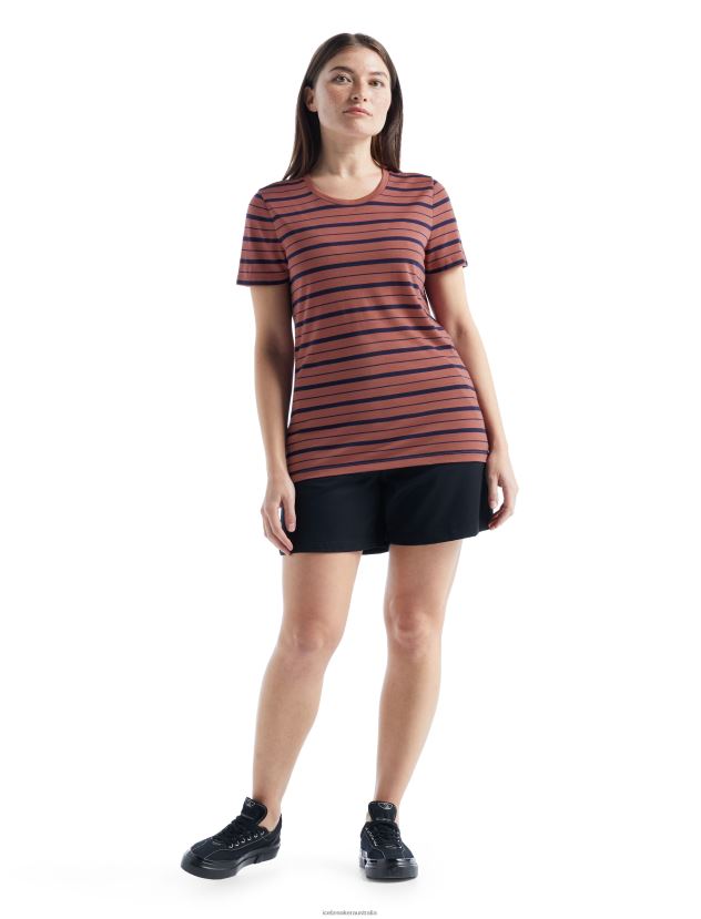 Icebreaker Women Merino Wave Short Sleeve Stripe T-ShirtGrape/Midnight Navy 80BXXP922 Clothing