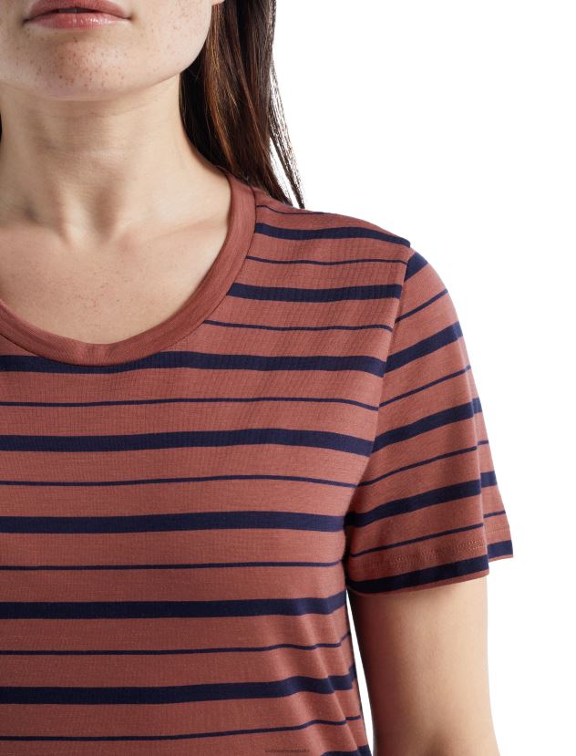 Icebreaker Women Merino Wave Short Sleeve Stripe T-ShirtGrape/Midnight Navy 80BXXP922 Clothing