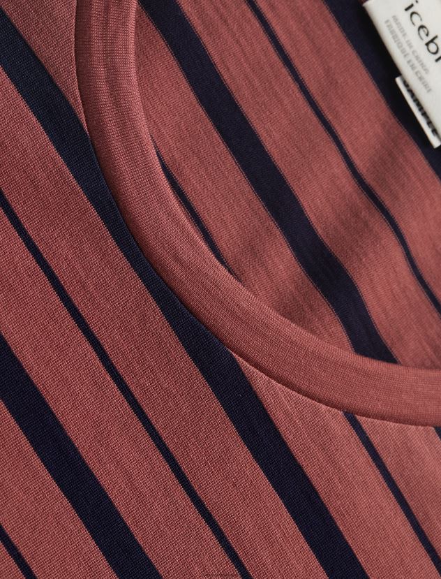 Icebreaker Women Merino Wave Short Sleeve Stripe T-ShirtGrape/Midnight Navy 80BXXP922 Clothing