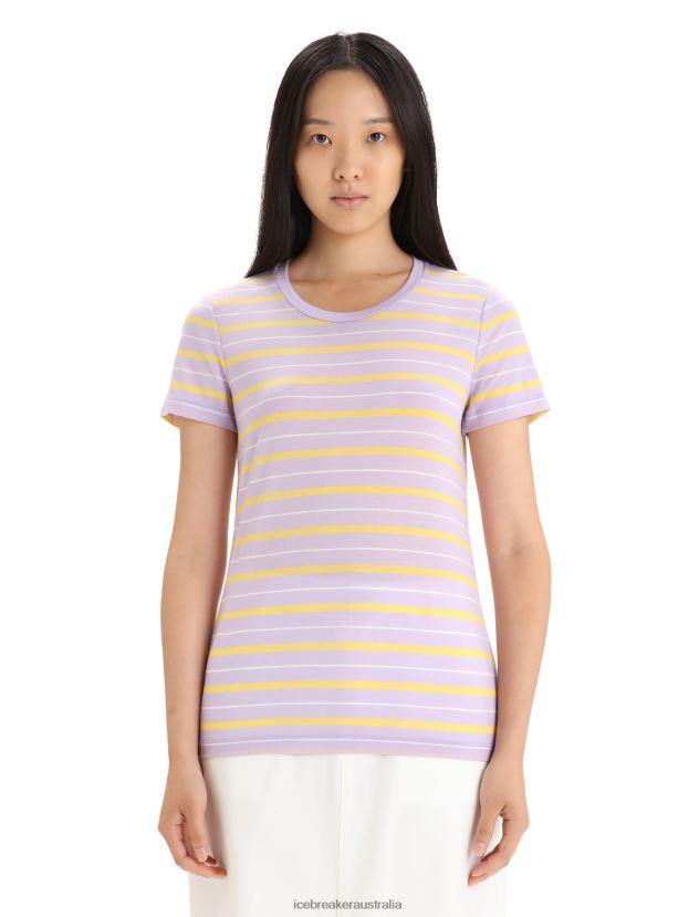 Icebreaker Women Merino Wave Short Sleeve Stripe T-ShirtPurple Gaze/Summer 80BXXP638 Clothing