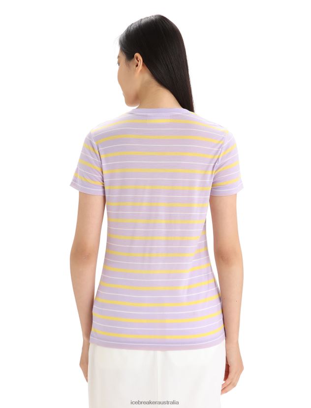 Icebreaker Women Merino Wave Short Sleeve Stripe T-ShirtPurple Gaze/Summer 80BXXP638 Clothing