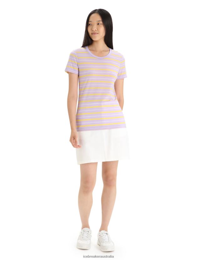 Icebreaker Women Merino Wave Short Sleeve Stripe T-ShirtPurple Gaze/Summer 80BXXP638 Clothing