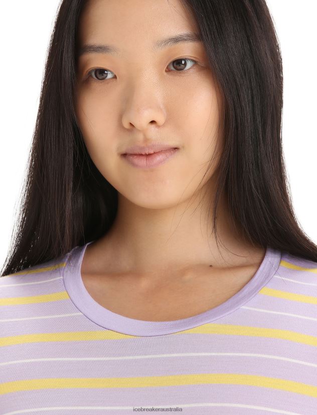 Icebreaker Women Merino Wave Short Sleeve Stripe T-ShirtPurple Gaze/Summer 80BXXP638 Clothing