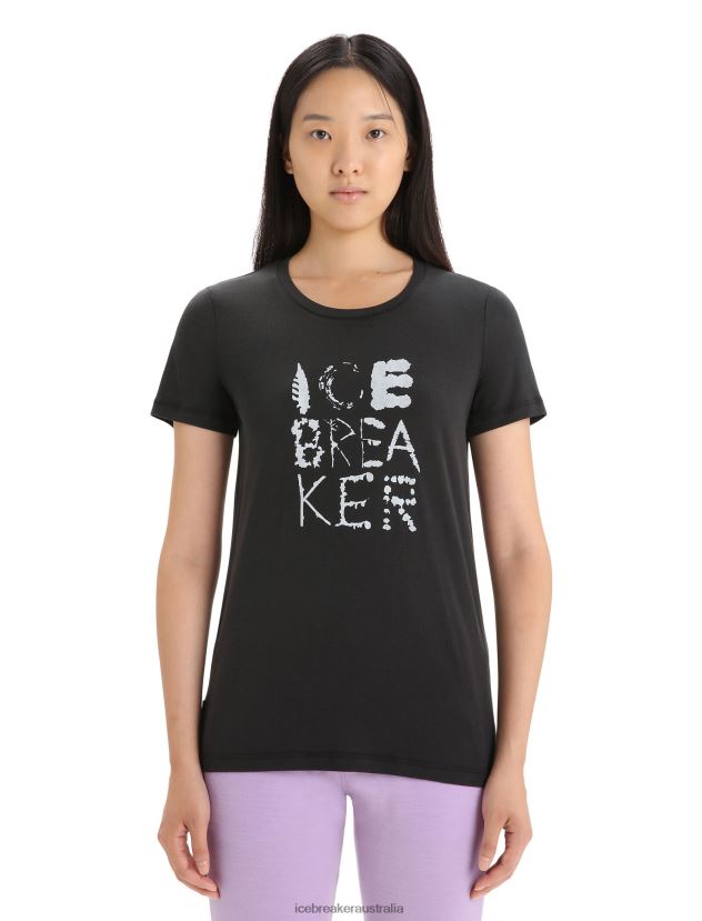 Icebreaker Women Tencel Cotton Short Sleeve T-Shirt NaturalBlack 80BXXP666 Clothing