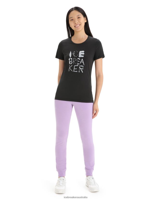 Icebreaker Women Tencel Cotton Short Sleeve T-Shirt NaturalBlack 80BXXP666 Clothing