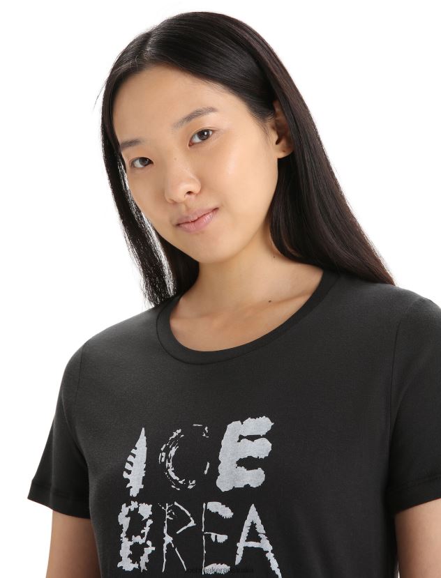 Icebreaker Women Tencel Cotton Short Sleeve T-Shirt NaturalBlack 80BXXP666 Clothing