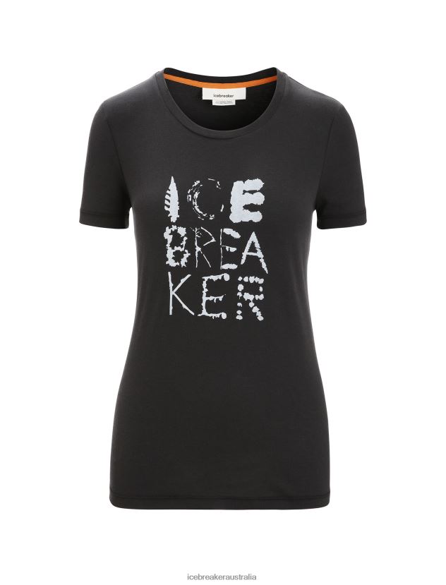 Icebreaker Women Tencel Cotton Short Sleeve T-Shirt NaturalBlack 80BXXP666 Clothing