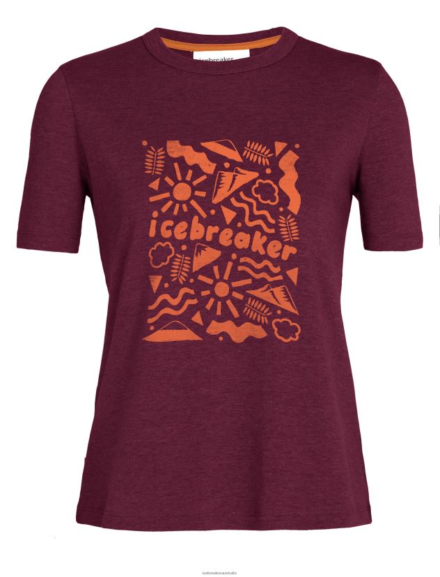 Icebreaker Women Tencel Cotton Short Sleeve T-Shirt OriginsCherry 80BXXP800 Clothing