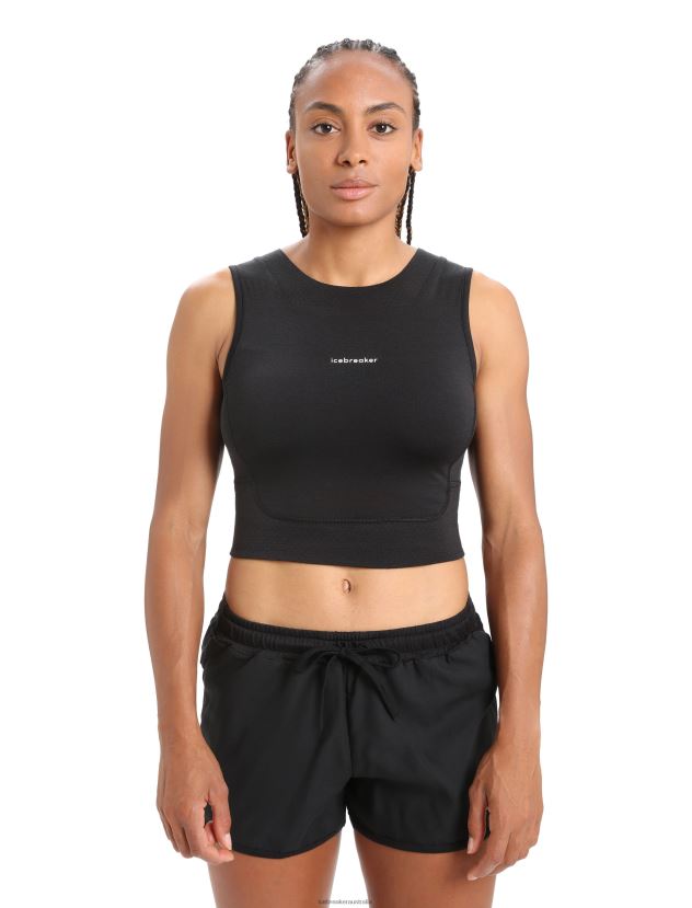Icebreaker Women ZoneKnit Merino Cropped Bra-TankBlack 80BXXP647 Clothing