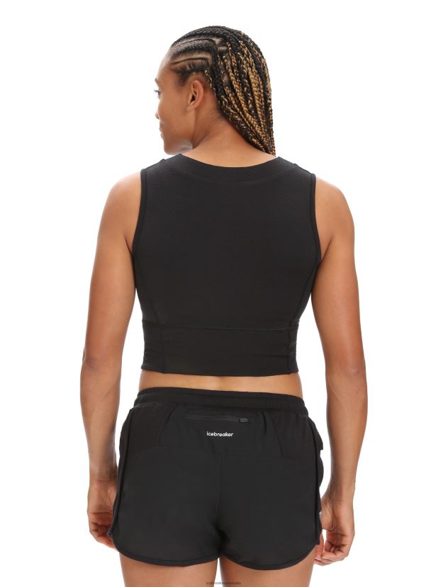 Icebreaker Women ZoneKnit Merino Cropped Bra-TankBlack 80BXXP647 Clothing