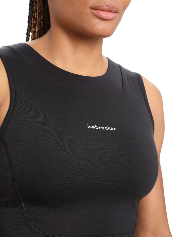 Icebreaker Women ZoneKnit Merino Cropped Bra-TankBlack 80BXXP647 Clothing