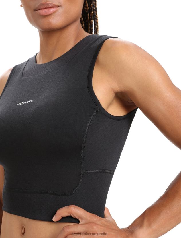 Icebreaker Women ZoneKnit Merino Cropped Bra-TankBlack 80BXXP647 Clothing