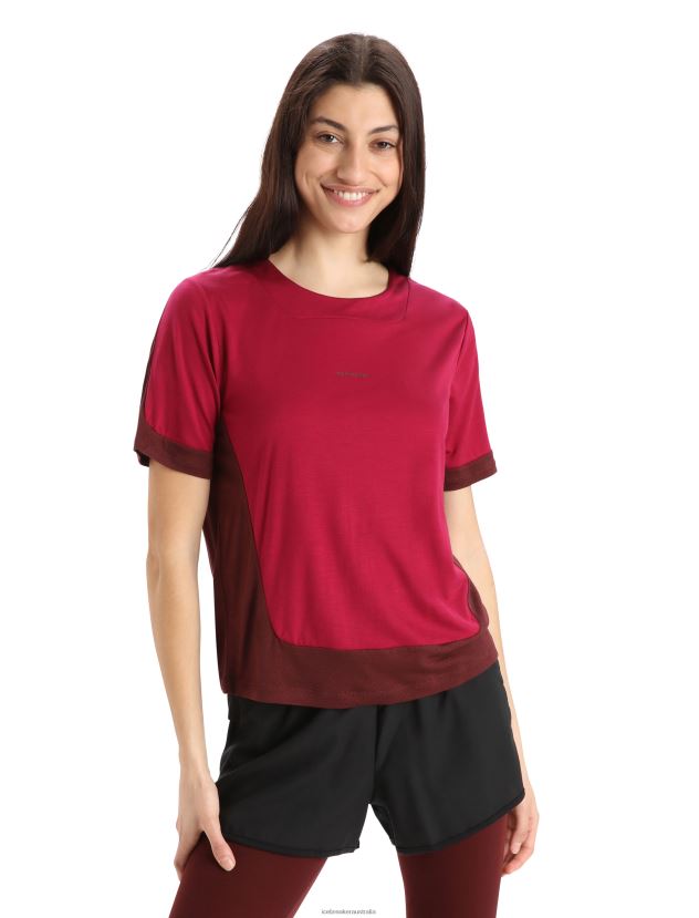 Icebreaker Women ZoneKnit Merino Short Sleeve Boxy T-ShirtCherry/Espresso 80BXXP892 Clothing
