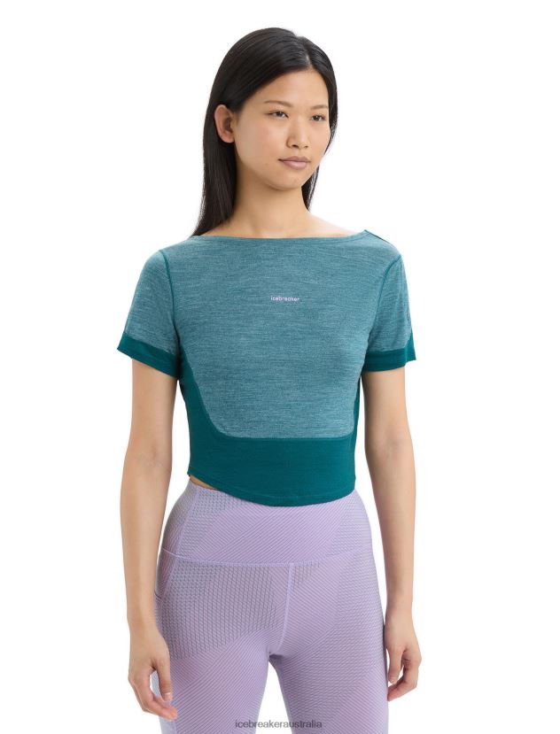 Icebreaker Women ZoneKnit Merino Short Sleeve Scoop Back T-ShirtGreen Glory Heather 80BXXP668 Clothing
