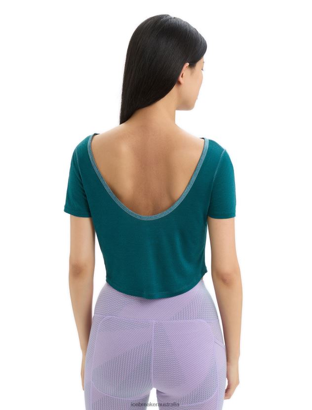 Icebreaker Women ZoneKnit Merino Short Sleeve Scoop Back T-ShirtGreen Glory Heather 80BXXP668 Clothing