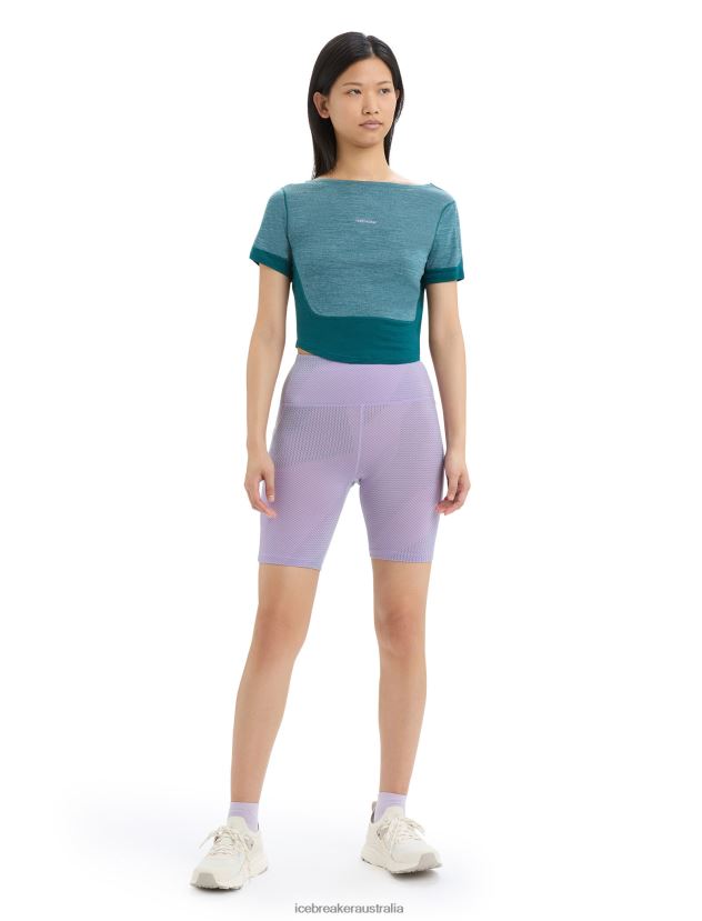 Icebreaker Women ZoneKnit Merino Short Sleeve Scoop Back T-ShirtGreen Glory Heather 80BXXP668 Clothing