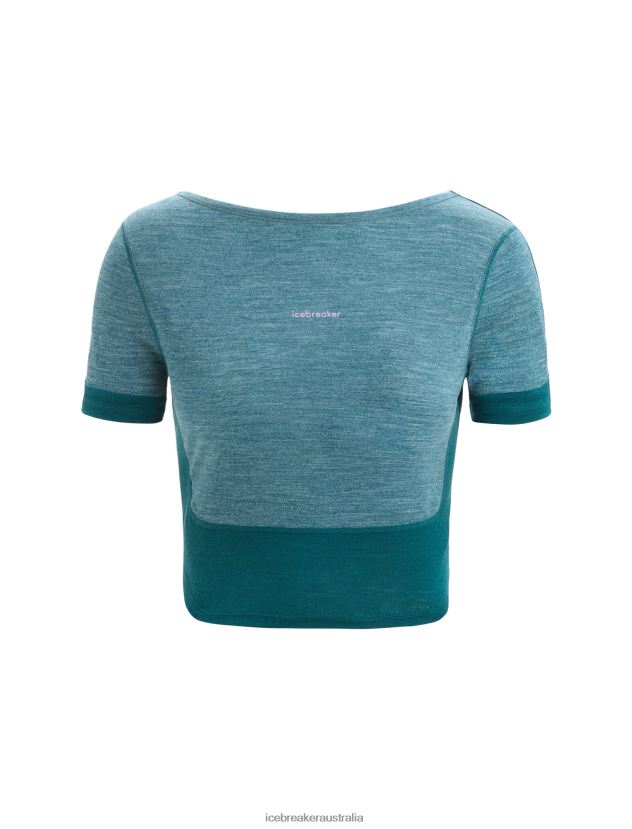 Icebreaker Women ZoneKnit Merino Short Sleeve Scoop Back T-ShirtGreen Glory Heather 80BXXP668 Clothing