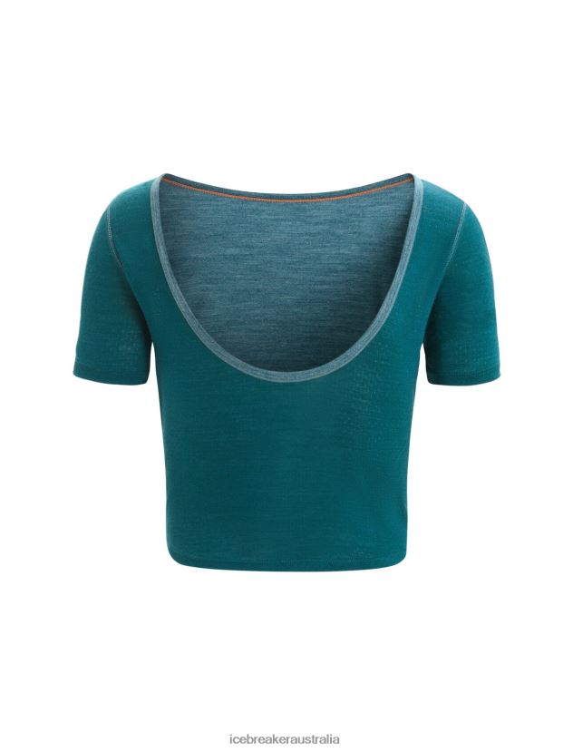 Icebreaker Women ZoneKnit Merino Short Sleeve Scoop Back T-ShirtGreen Glory Heather 80BXXP668 Clothing