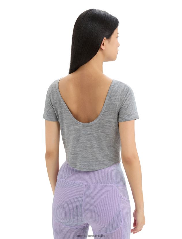 Icebreaker Women ZoneKnit Merino Short Sleeve Scoop Back T-ShirtMetro Heather 80BXXP669 Clothing