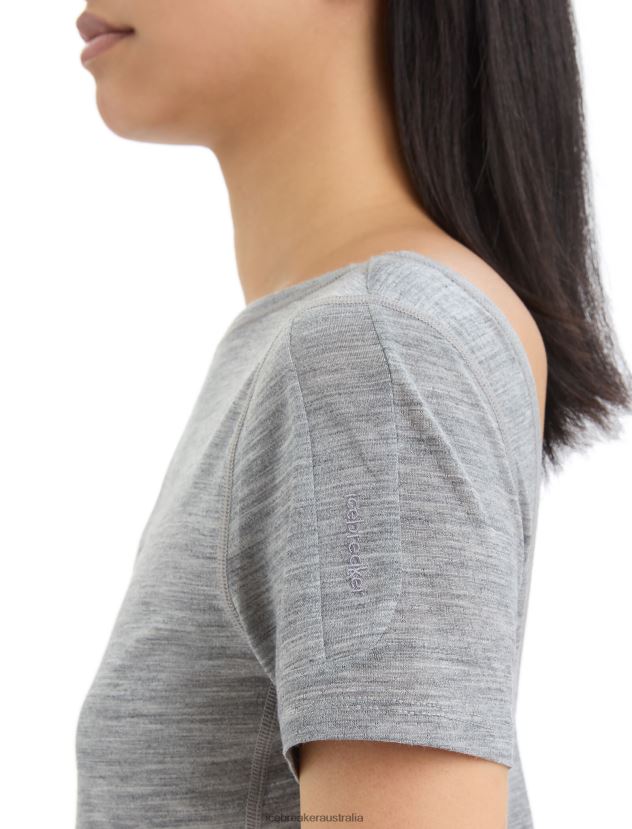 Icebreaker Women ZoneKnit Merino Short Sleeve Scoop Back T-ShirtMetro Heather 80BXXP669 Clothing