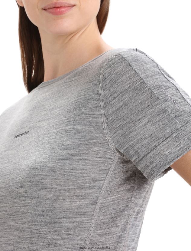 Icebreaker Women ZoneKnit Merino Short Sleeve Scoop Back T-ShirtMetro Heather 80BXXP669 Clothing