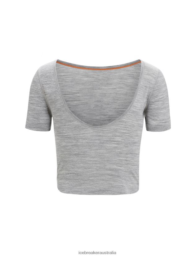 Icebreaker Women ZoneKnit Merino Short Sleeve Scoop Back T-ShirtMetro Heather 80BXXP669 Clothing