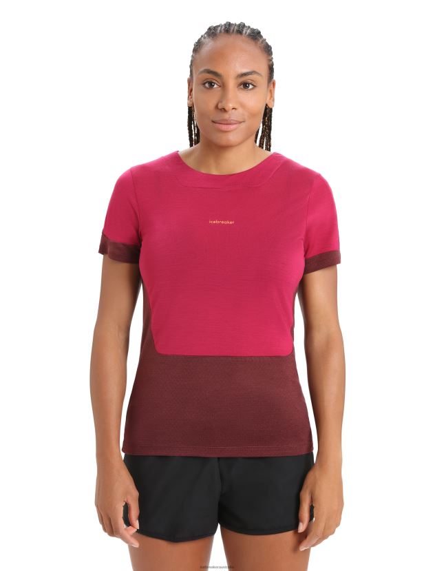 Icebreaker Women ZoneKnit Merino Short Sleeve Slit Back T-ShirtCherry/Espresso 80BXXP799 Clothing