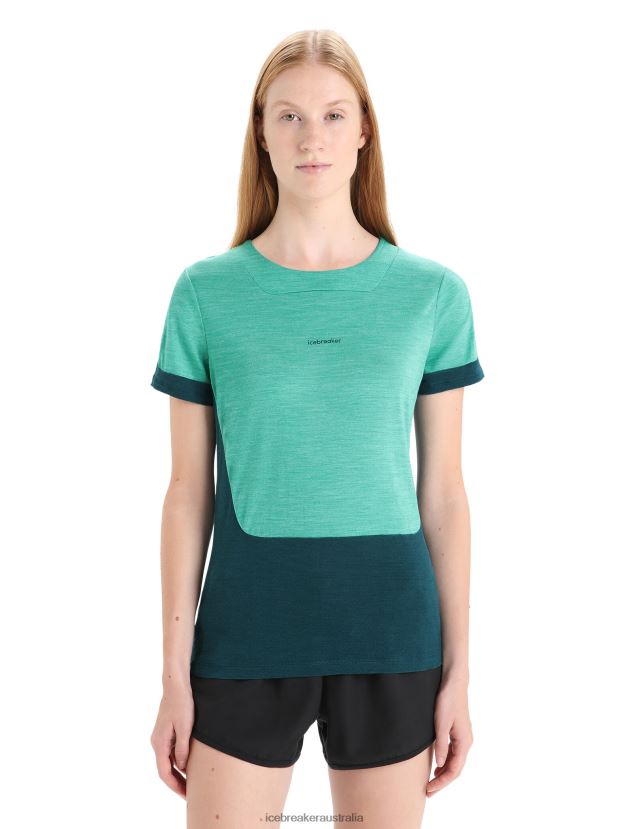 Icebreaker Women ZoneKnit Merino Short Sleeve T-ShirtFresh Heather/Green Glory 80BXXP658 Clothing