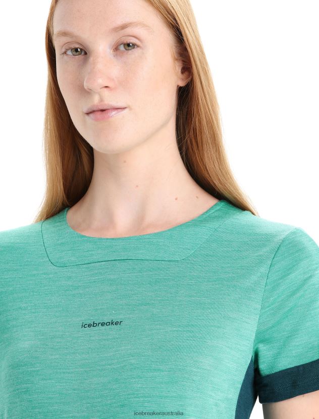 Icebreaker Women ZoneKnit Merino Short Sleeve T-ShirtFresh Heather/Green Glory 80BXXP658 Clothing