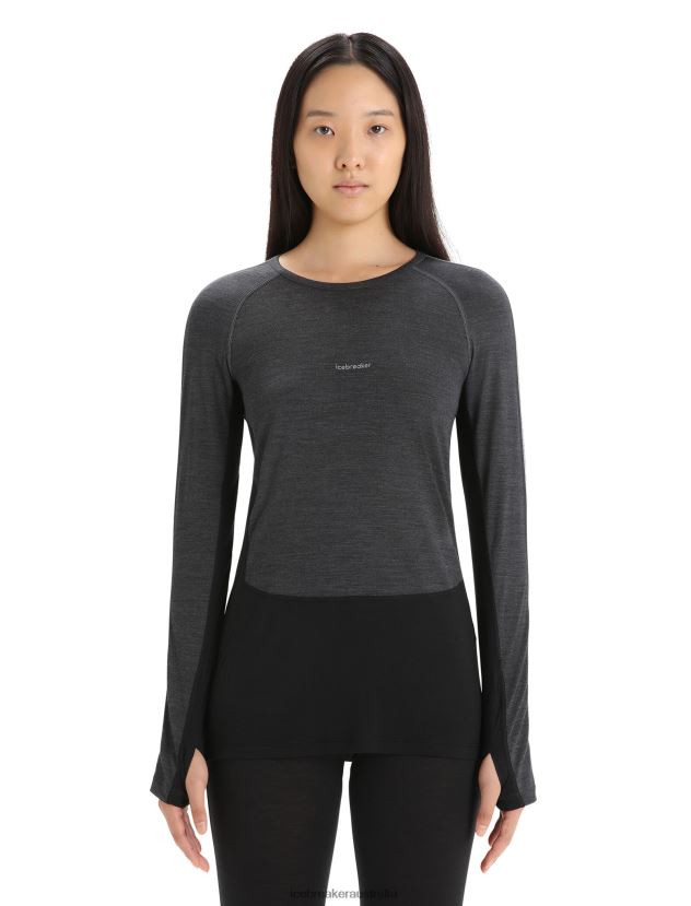 Icebreaker Women 125 ZoneKnit Merino Long Sleeve Crewe Thermal TopJet Heather/Black 80BXXP590 Clothing