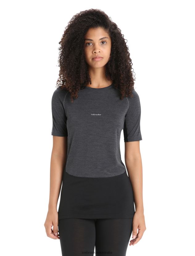 Icebreaker Women 125 ZoneKnit Merino Short Sleeve Crewe Thermal TopJet Heather/Black 80BXXP588 Clothing