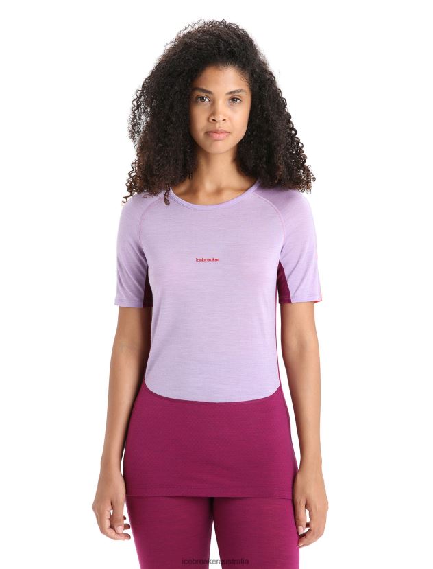 Icebreaker Women 125 ZoneKnit Merino Short Sleeve Crewe Thermal TopPurple Gaze/Go Berry 80BXXP589 Clothing