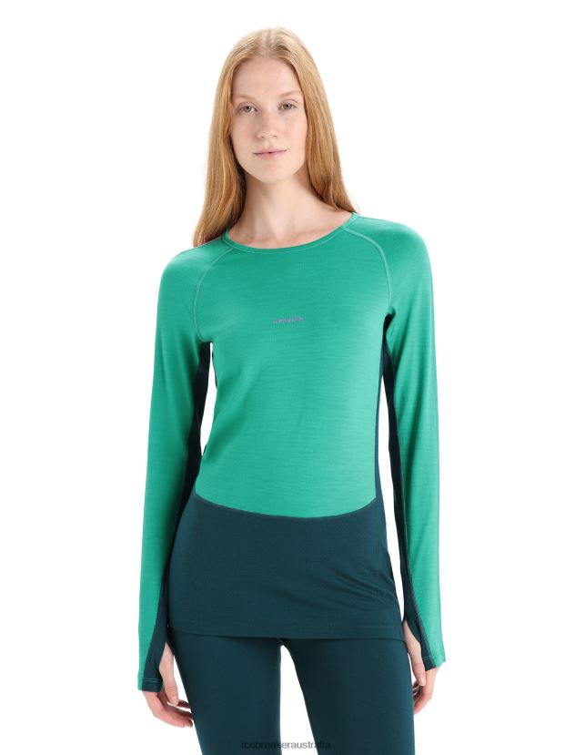 Icebreaker Women 200 ZoneKnit Merino Long Sleeve Crewe Thermal TopFresh/Green Glory 80BXXP581 Clothing