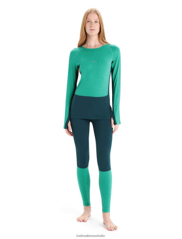 Icebreaker Women 200 ZoneKnit Merino Long Sleeve Crewe Thermal TopFresh/Green Glory 80BXXP581 Clothing