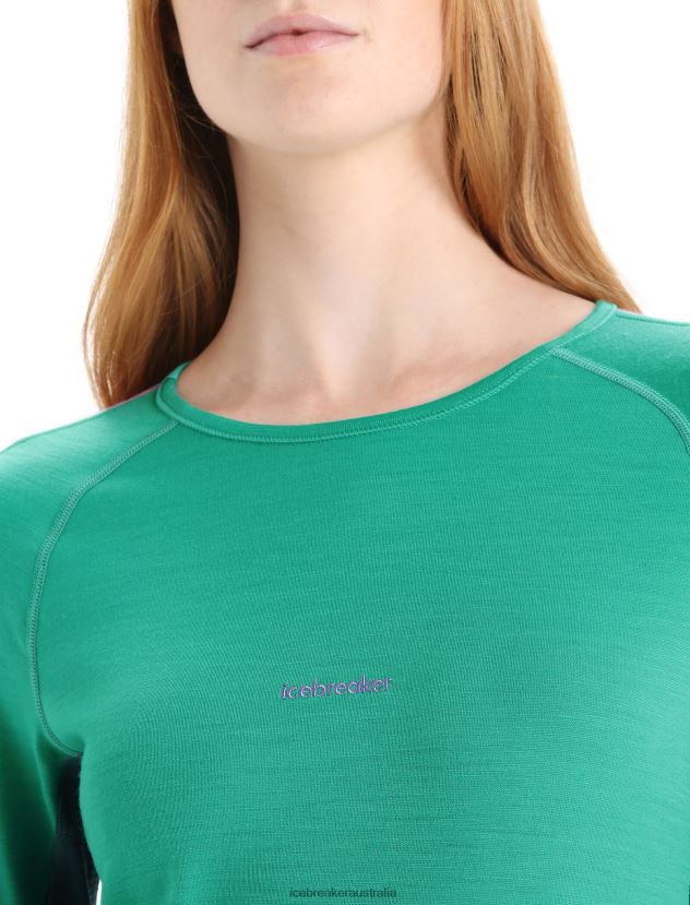 Icebreaker Women 200 ZoneKnit Merino Long Sleeve Crewe Thermal TopFresh/Green Glory 80BXXP581 Clothing