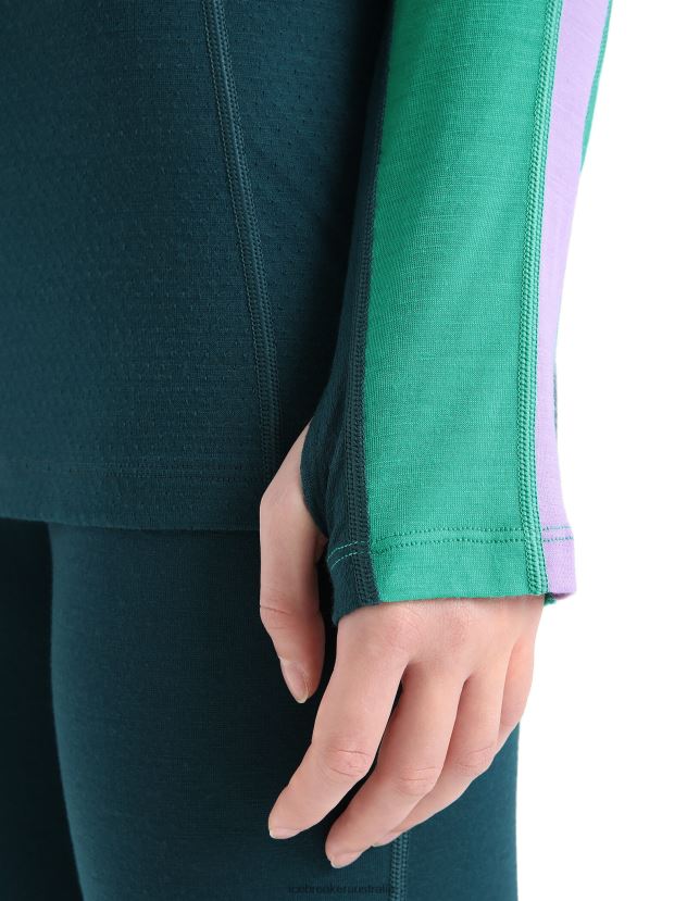 Icebreaker Women 200 ZoneKnit Merino Long Sleeve Crewe Thermal TopFresh/Green Glory 80BXXP581 Clothing