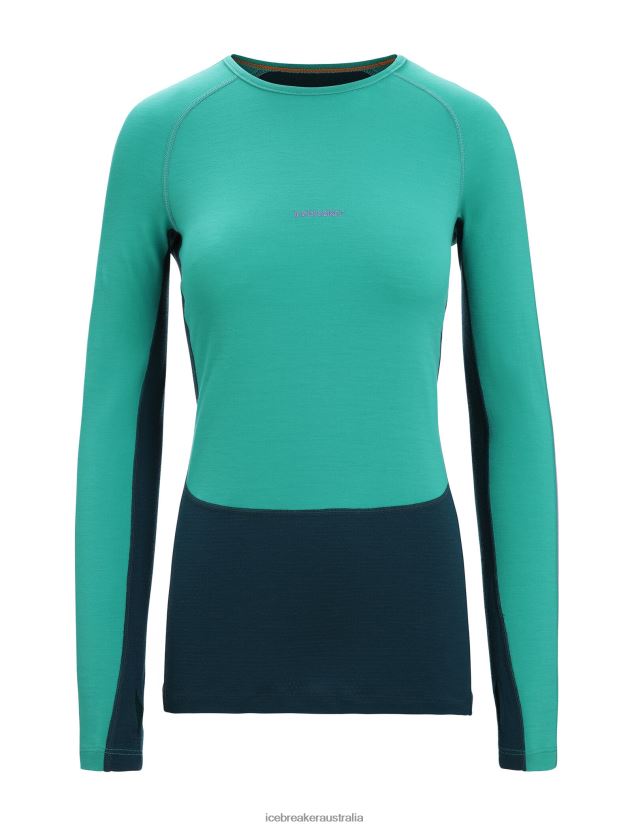 Icebreaker Women 200 ZoneKnit Merino Long Sleeve Crewe Thermal TopFresh/Green Glory 80BXXP581 Clothing