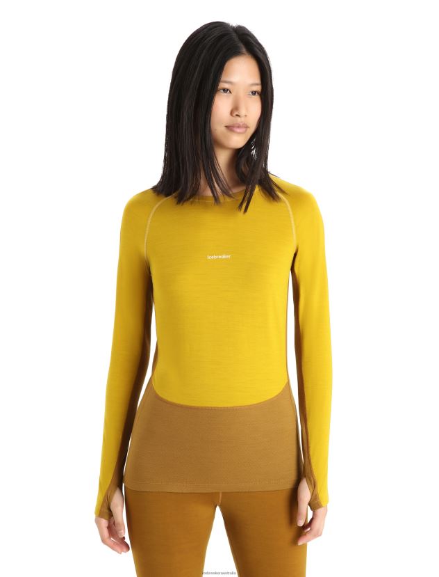 Icebreaker Women 200 ZoneKnit Merino Long Sleeve Crewe Thermal TopSilent Gold/Clove 80BXXP877 Clothing