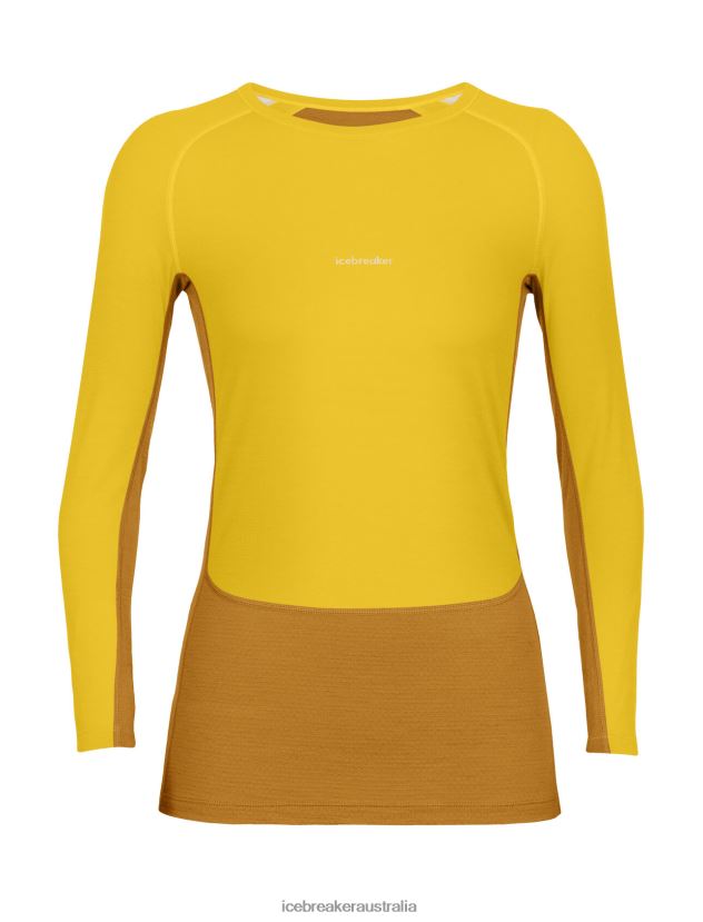 Icebreaker Women 200 ZoneKnit Merino Long Sleeve Crewe Thermal TopSilent Gold/Clove 80BXXP877 Clothing
