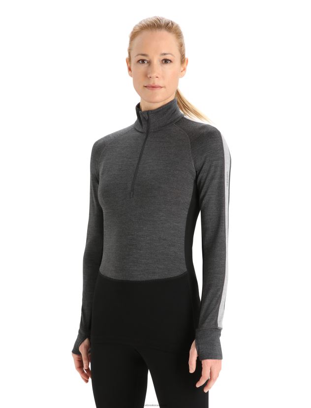Icebreaker Women 260 ZoneKnit Merino Long Sleeve Half Zip Thermal TopJet Heather/Black 80BXXP596 Clothing