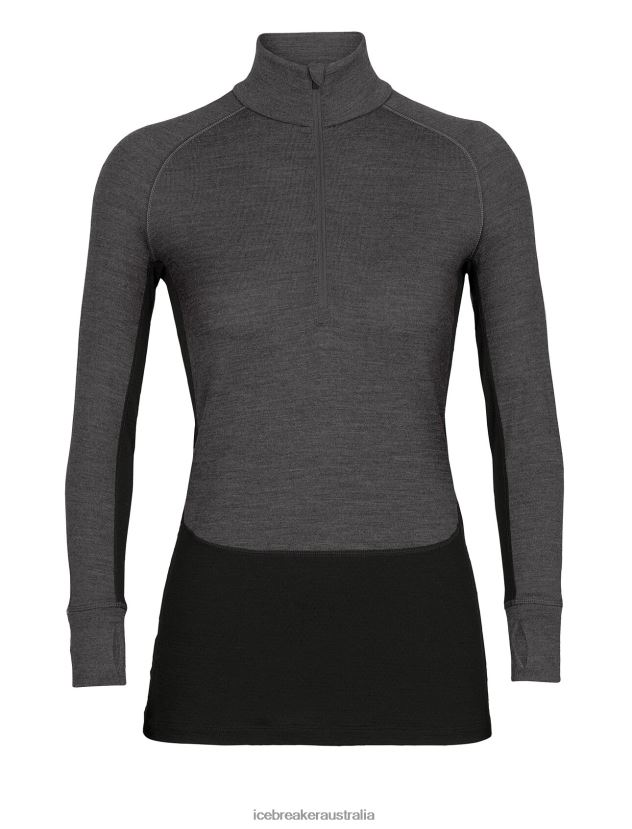 Icebreaker Women 260 ZoneKnit Merino Long Sleeve Half Zip Thermal TopJet Heather/Black 80BXXP596 Clothing