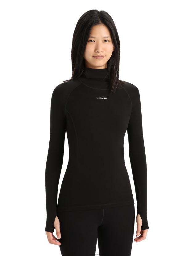 Icebreaker Women 300 MerinoFine Long Sleeve Roll Neck Thermal TopBlack 80BXXP586 Clothing