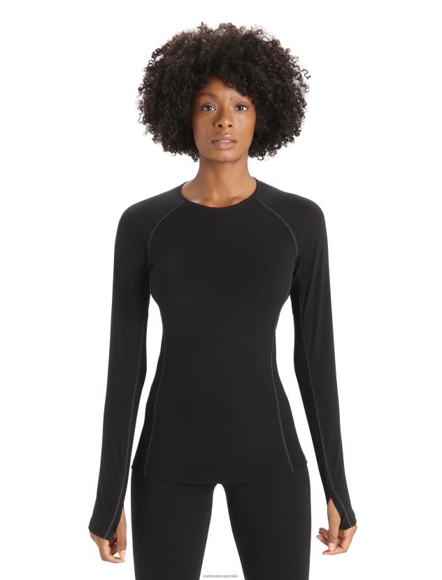 Icebreaker Women BodyfitZone Merino 150 Zone Long Sleeve Crewe Thermal TopBlack 80BXXP794 Clothing