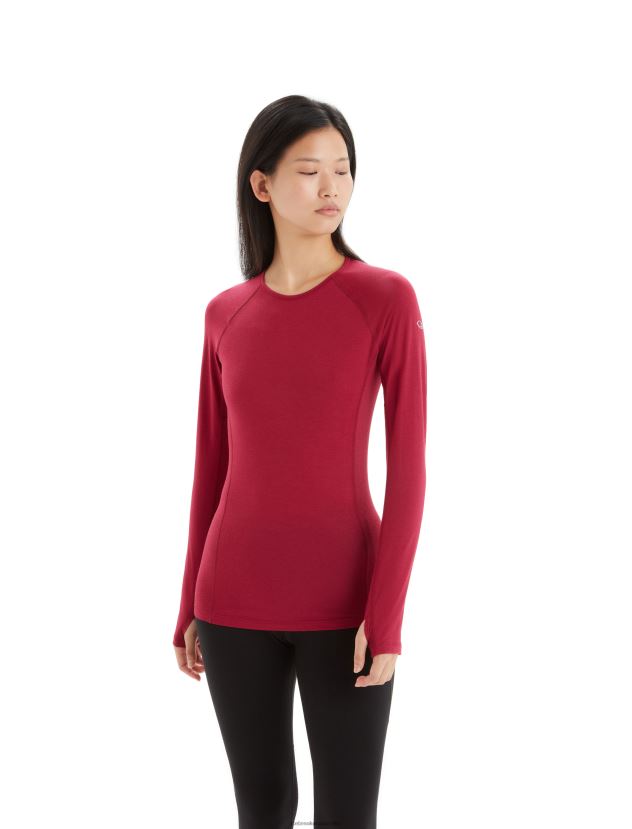 Icebreaker Women BodyfitZone Merino 150 Zone Long Sleeve Crewe Thermal TopCherry 80BXXP795 Clothing
