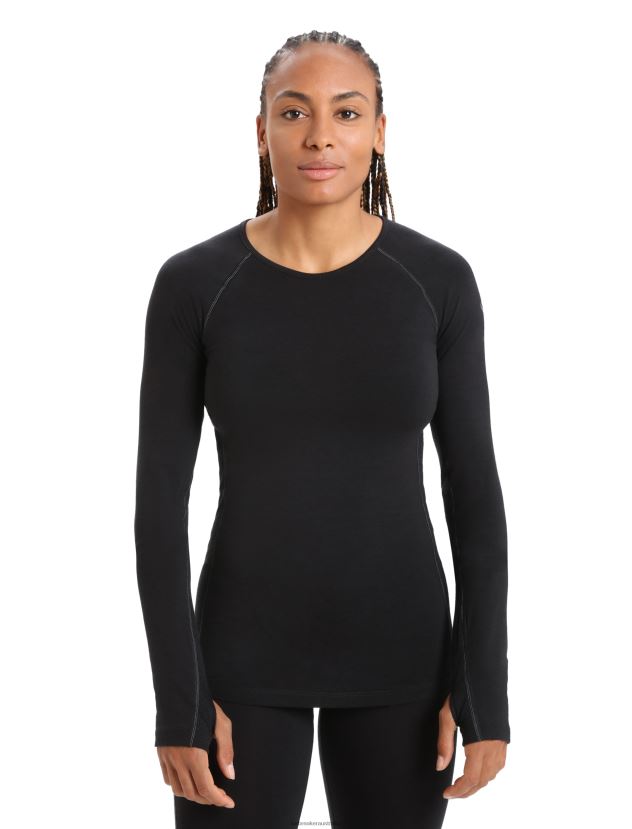 Icebreaker Women BodyfitZone Merino 200 Zone Thermal Long Sleeve Crewe TopBlack 80BXXP862 Clothing