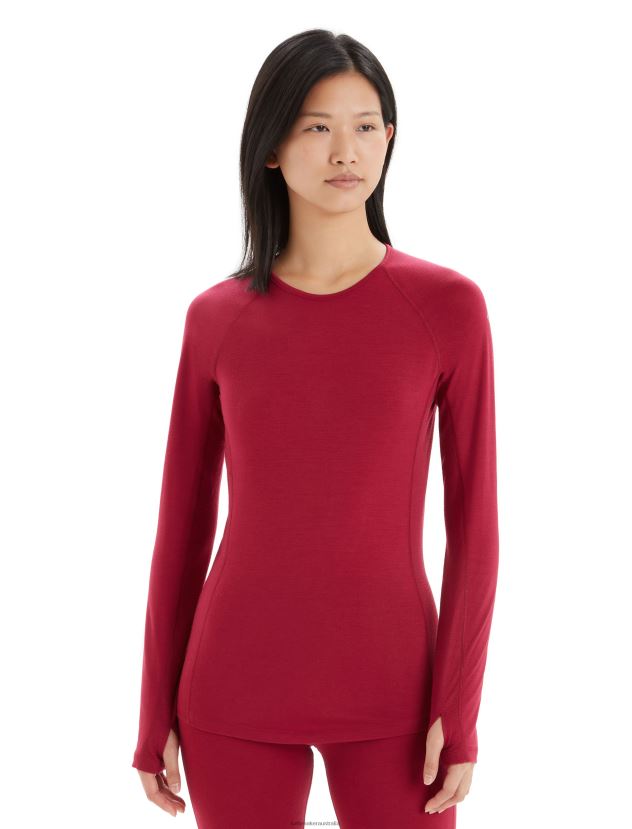 Icebreaker Women BodyfitZone Merino 200 Zone Thermal Long Sleeve Crewe TopCherry 80BXXP863 Clothing